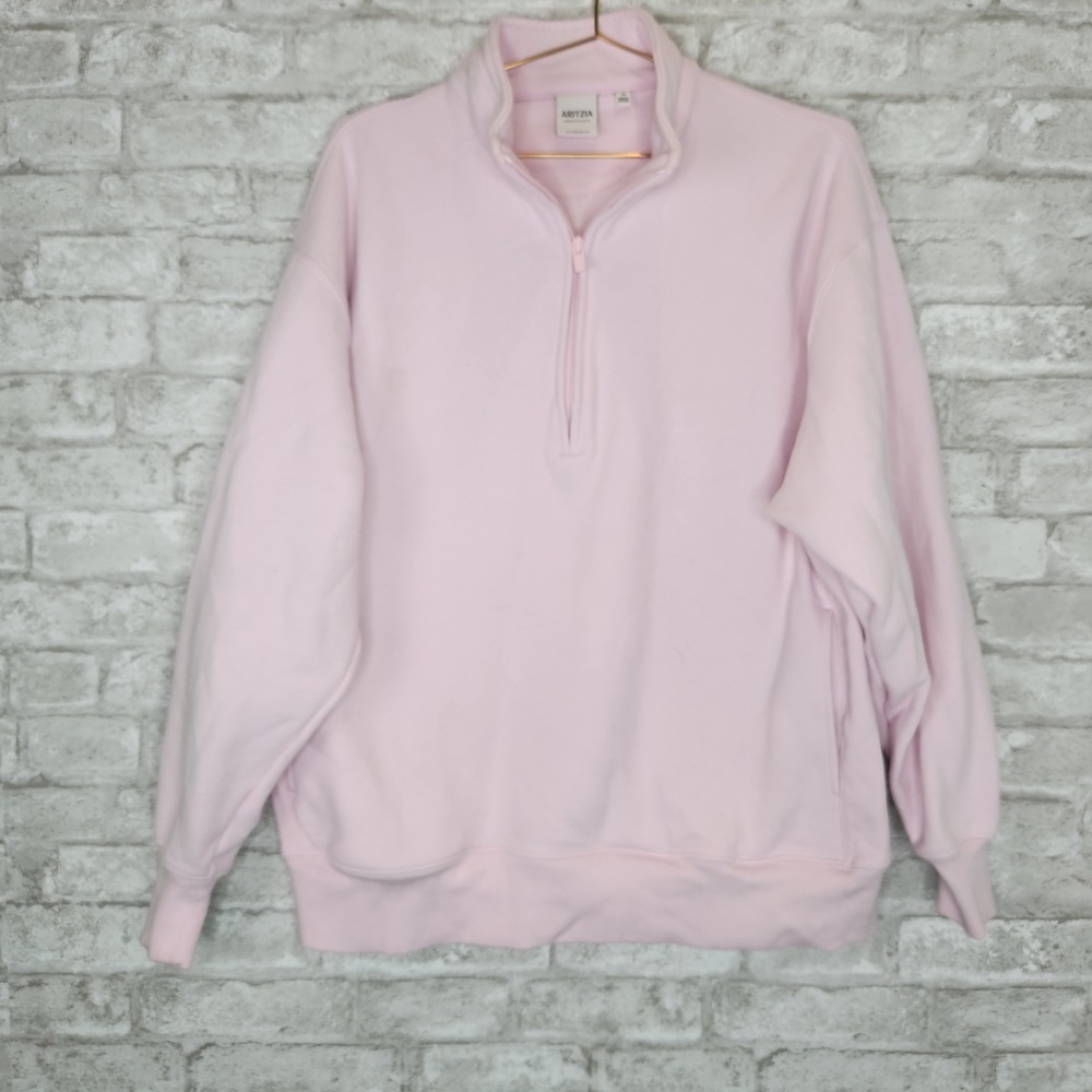 Aritzia Sweatfleece Pink Quarter Zip Sweatshirt Boyfriend Fit Casual Cozy Size M